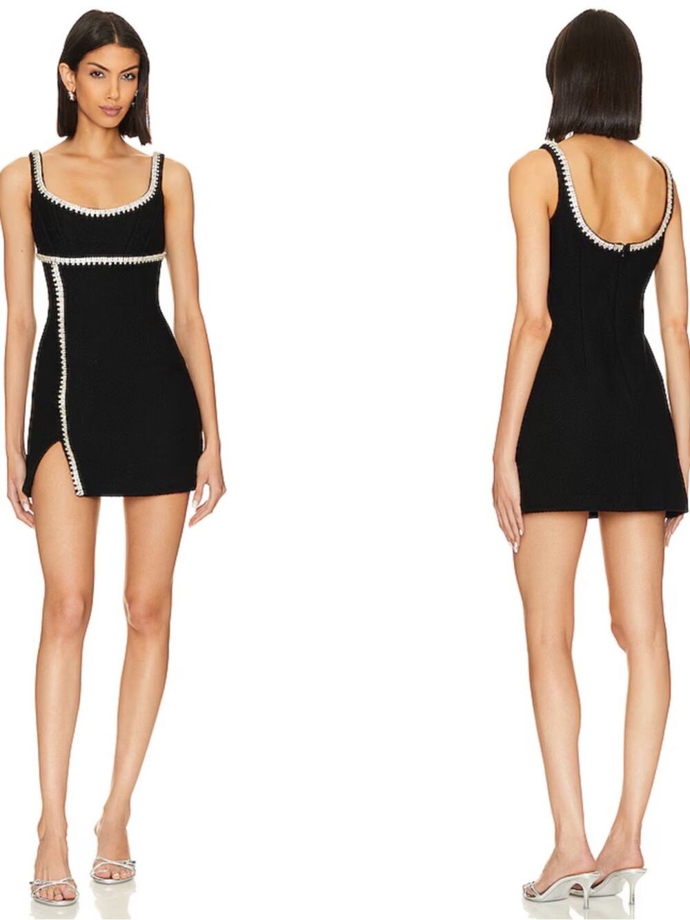 SELF-PORTRAIT Textured Wool Crystal Embellished Black Mini Dress Size 4